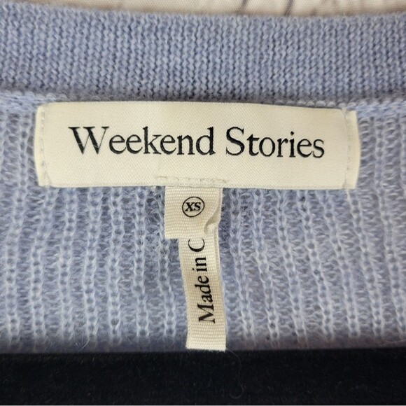 Revolve Weekend Stories Simone blue knit button front cardigan sweater top - Picture 7 of 8
